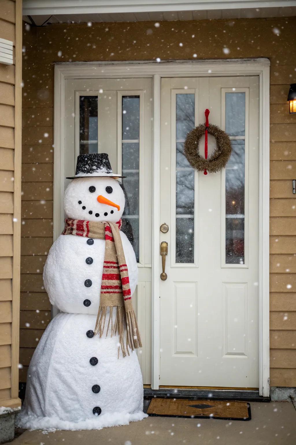 A jolly ice figure brings smiles to passersby.