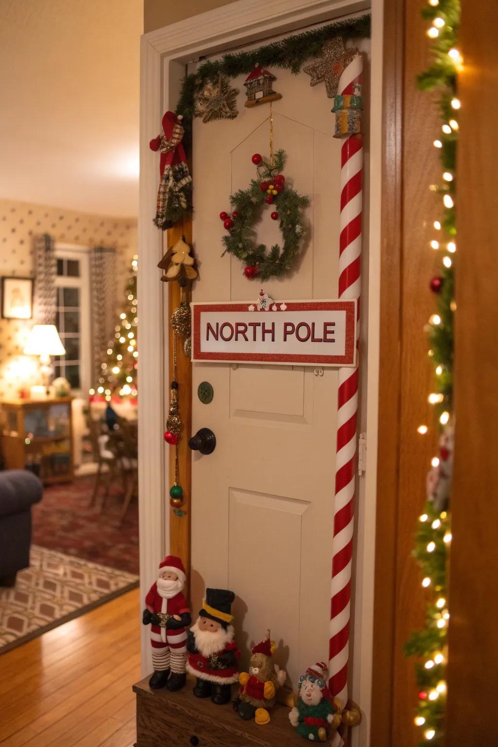 The Santa’s workshop theme transforms this doorway into a celebratory adventure.