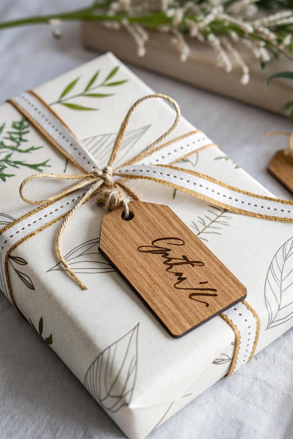 Distinctive personalization with timber gift labels.