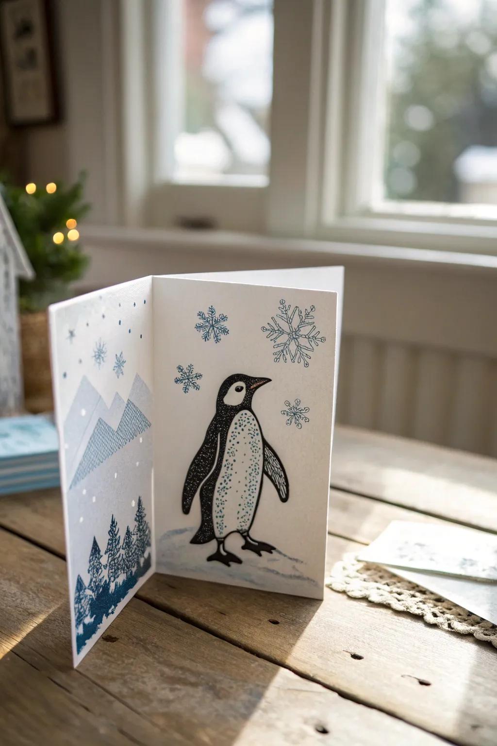 Enjoy the festive charm of handmade penguin pop-up cards, where simplicity brings joy!