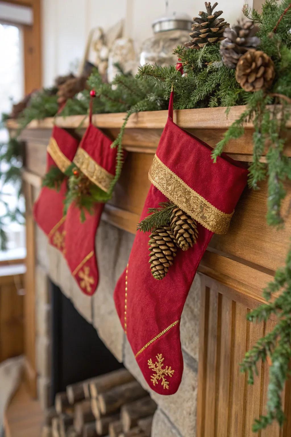 Natural embellishments offer a green and organic hint to your stockings.