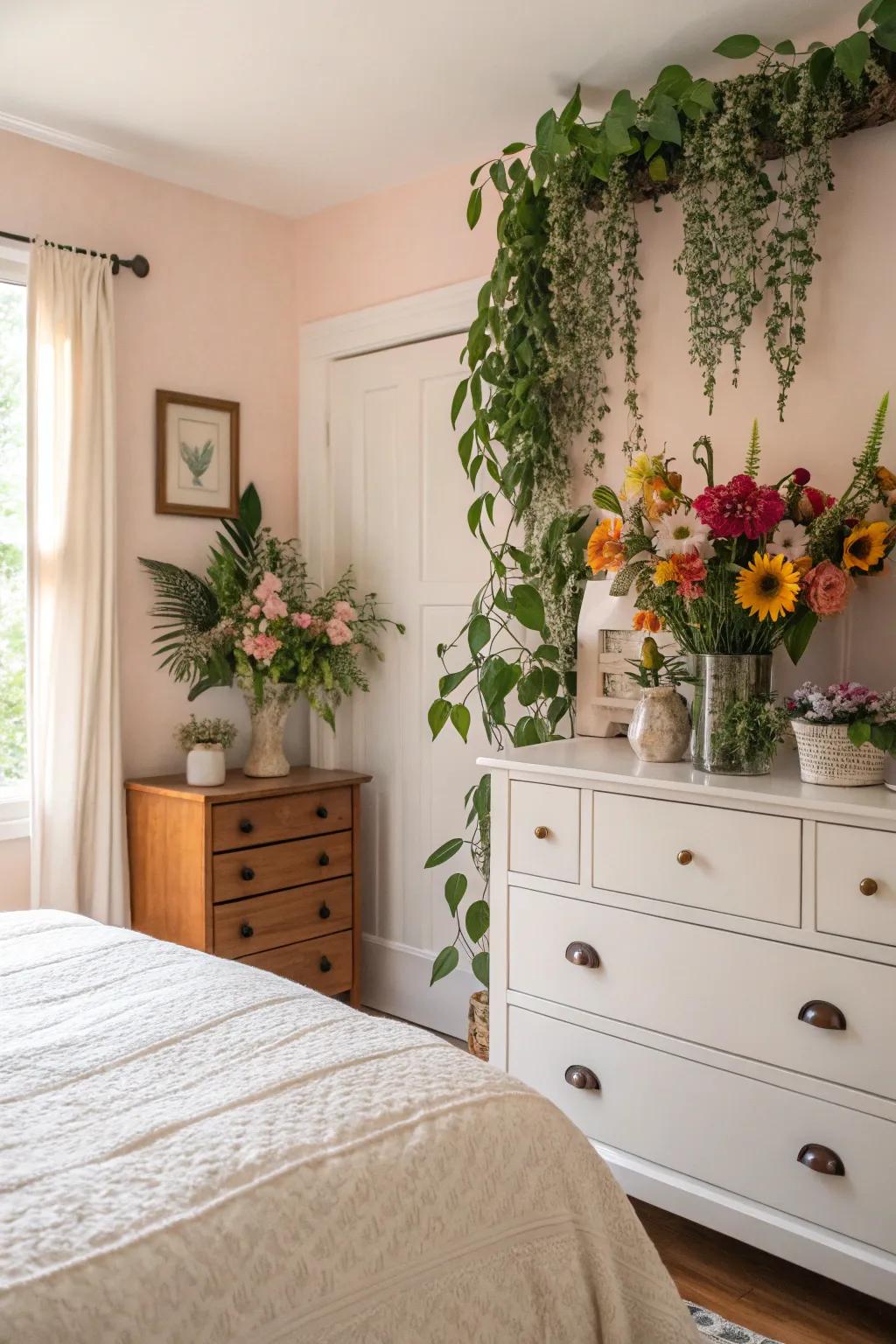 Natural aspects introduce freshness and life to the room.