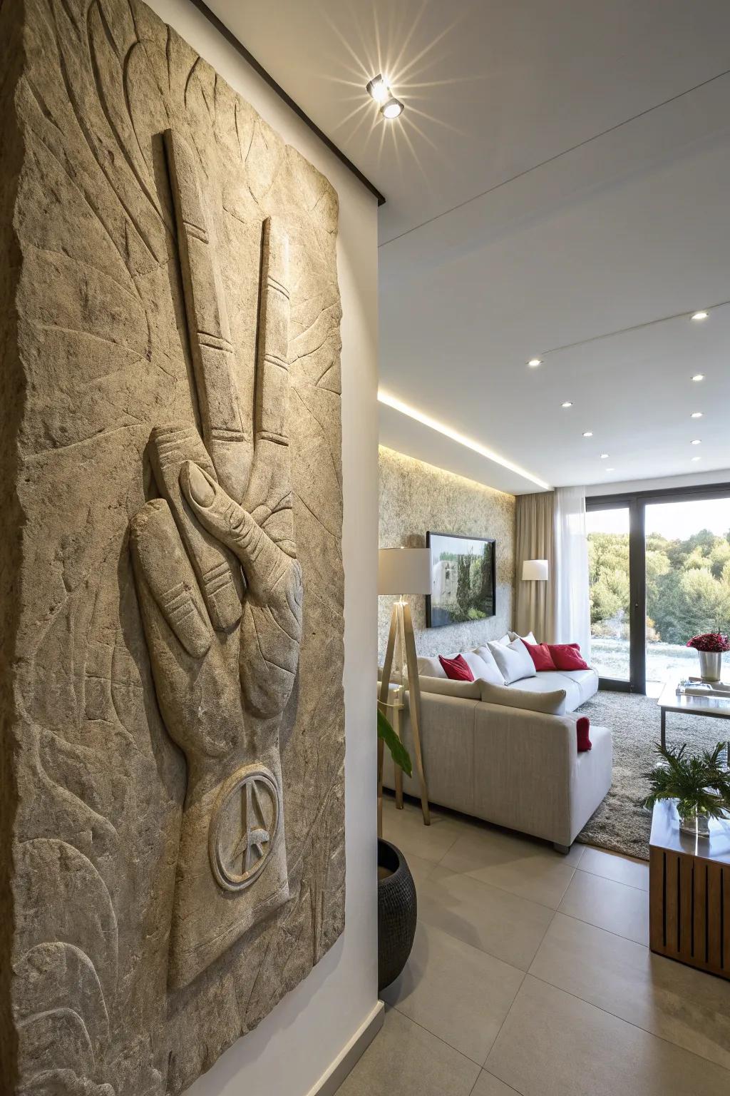 Expressive gesture clay relief sculpture, a considerate addition to any space.