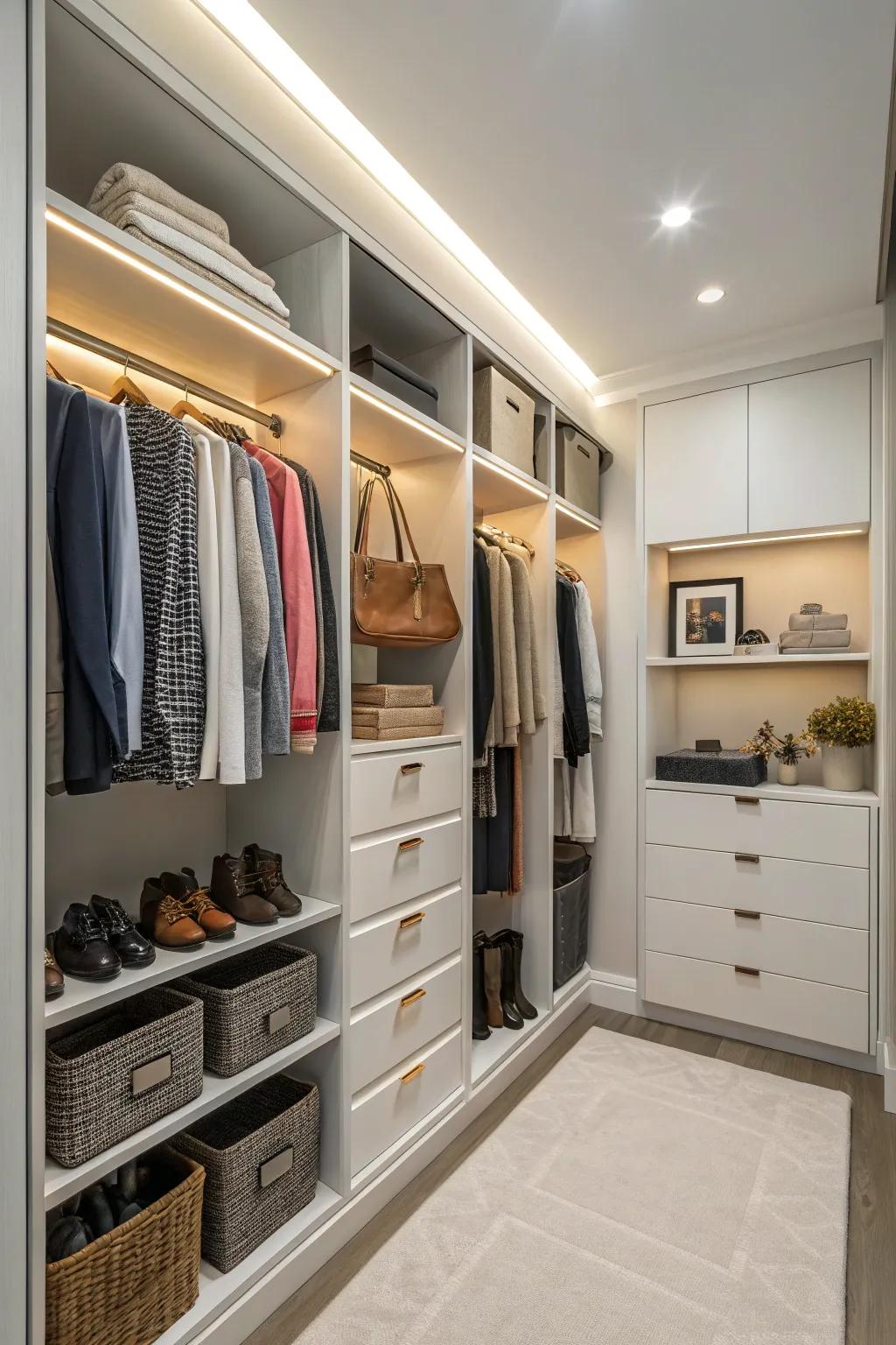 Tailorable shelving adapts to your ever-changing wardrobe demands.