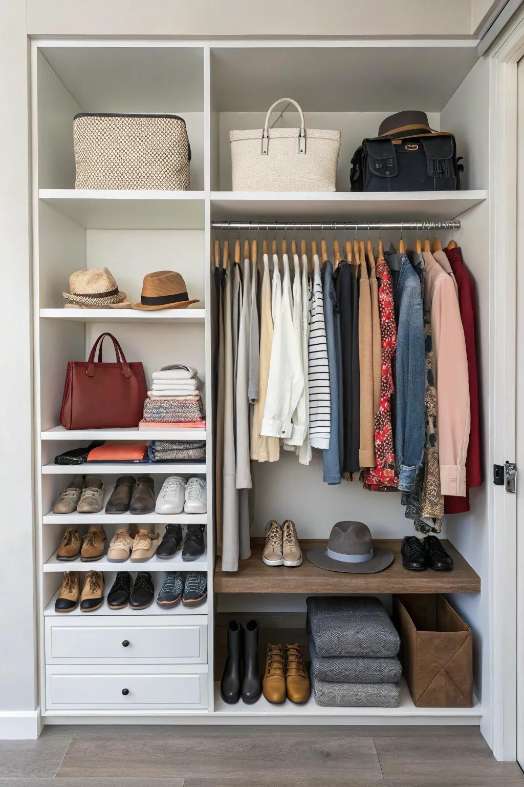 A thoughtfully planned layout leads to a practical and efficient closet.