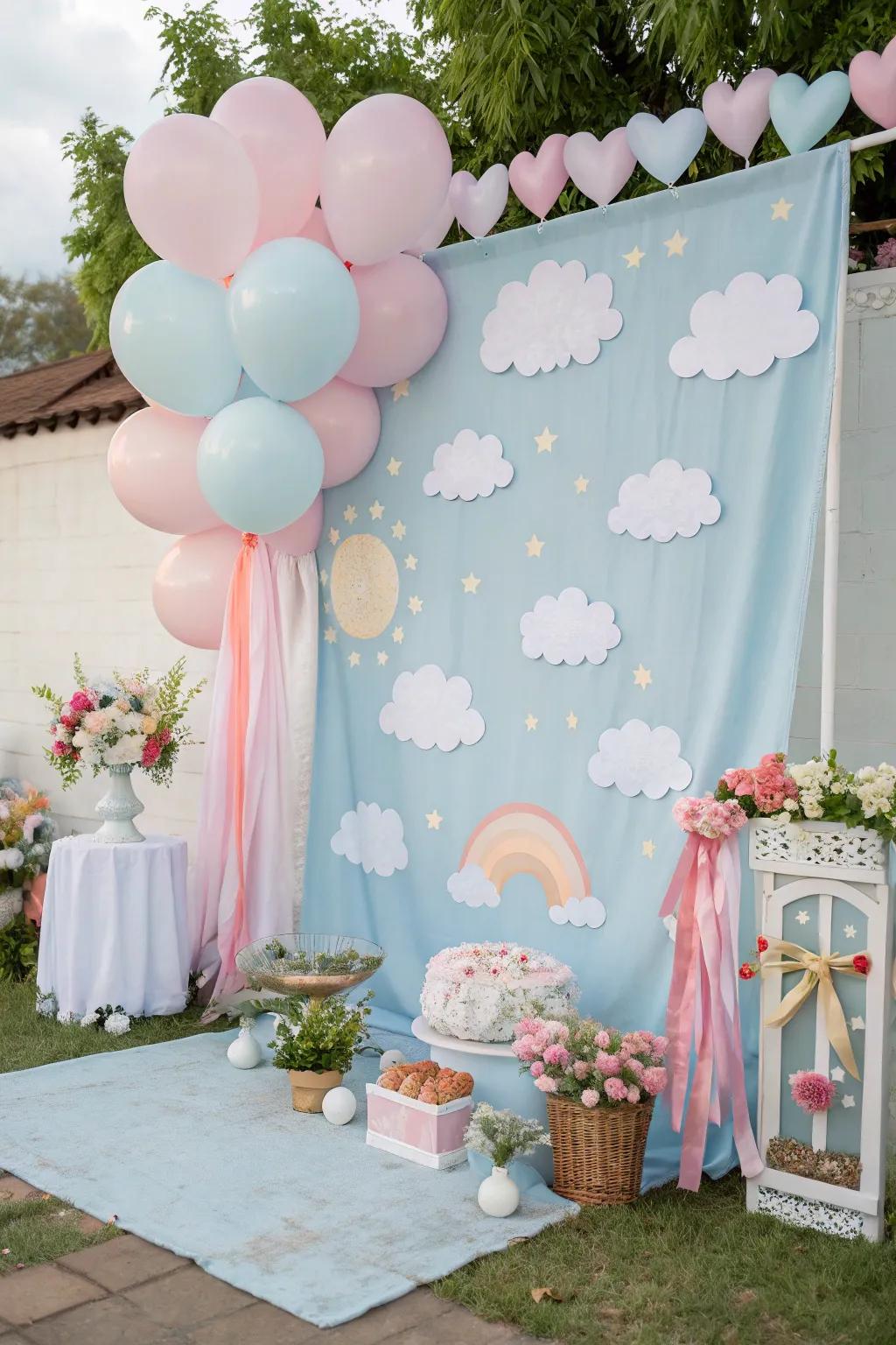 A sky-themed backdrop establishes the optimal photo opportunity, capturing memorable moments.