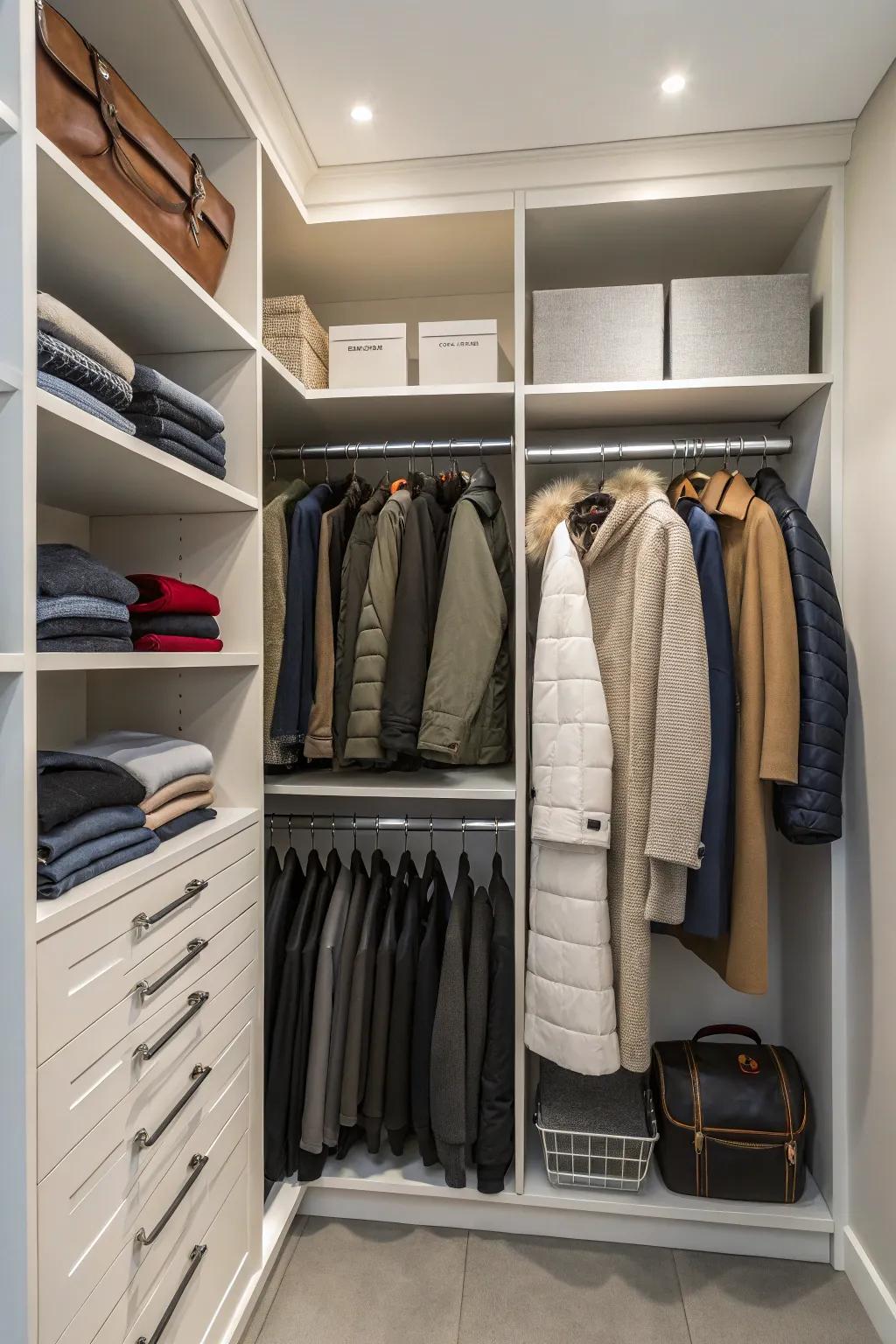This closet is designed for optimal coat storage.