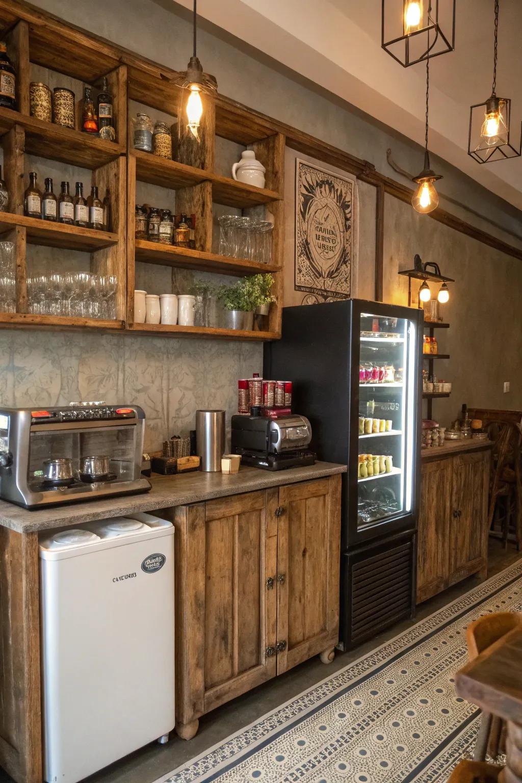 Country warmth blends functionality in this coffee station.