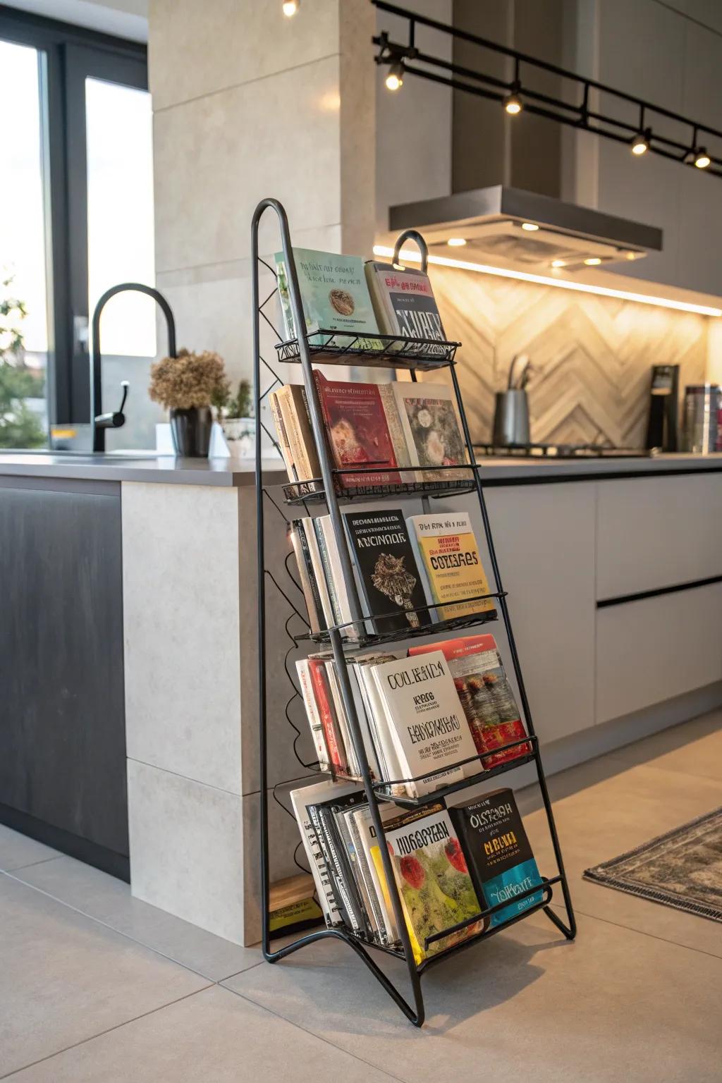 Independent stands present versatile positioning for cookbooks.