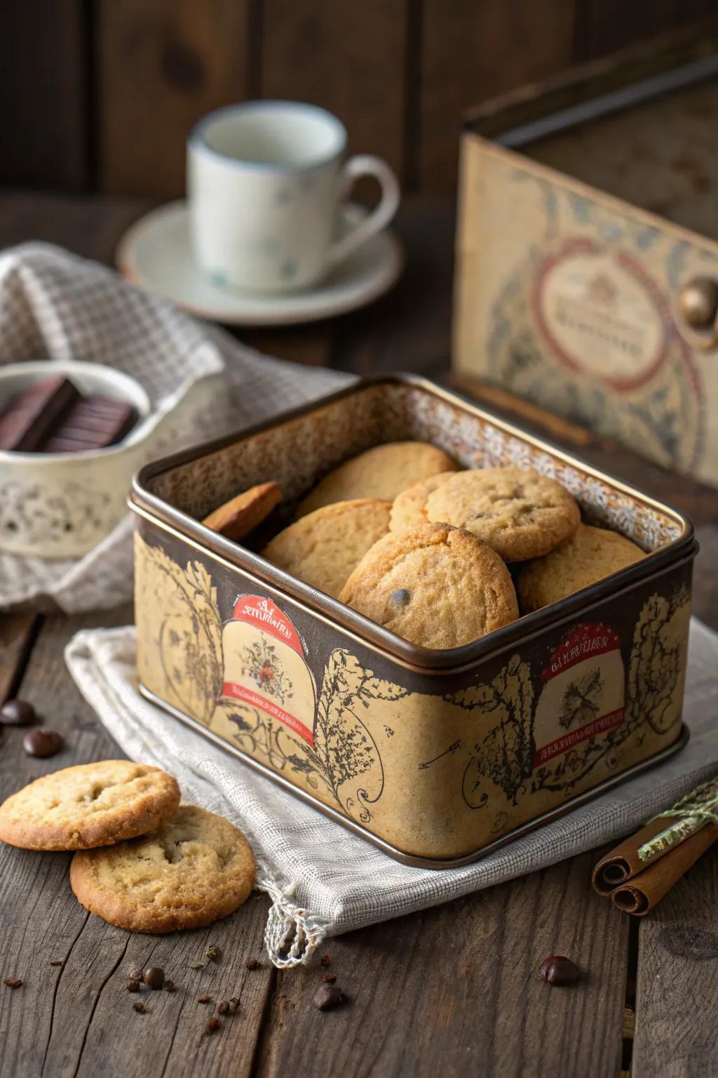 Classic tins usher in a nostalgic allure to cookie wrapping.