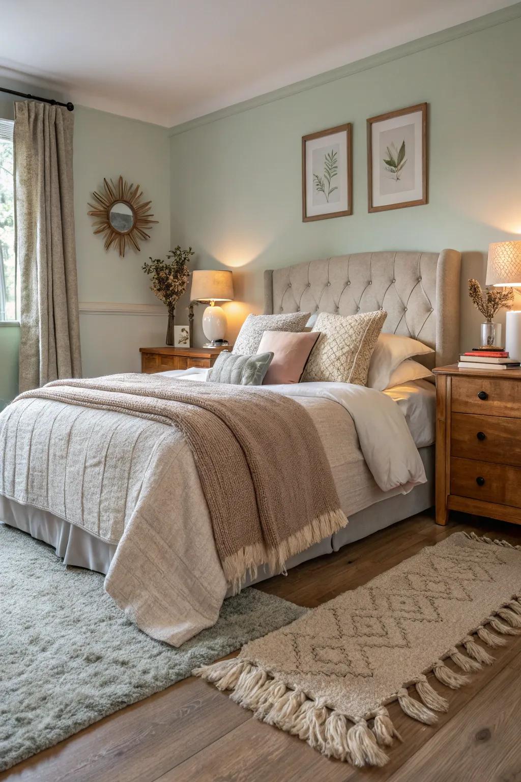 Cozy textiles enhance comfort and warmth in the bedroom.