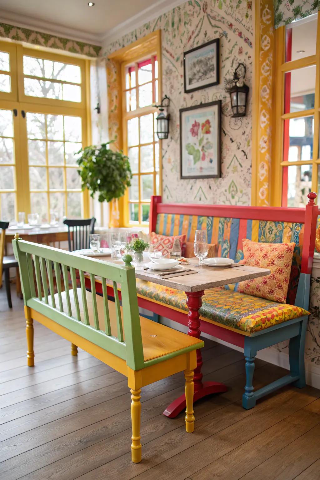 A vibrant bench that enlivens any space.