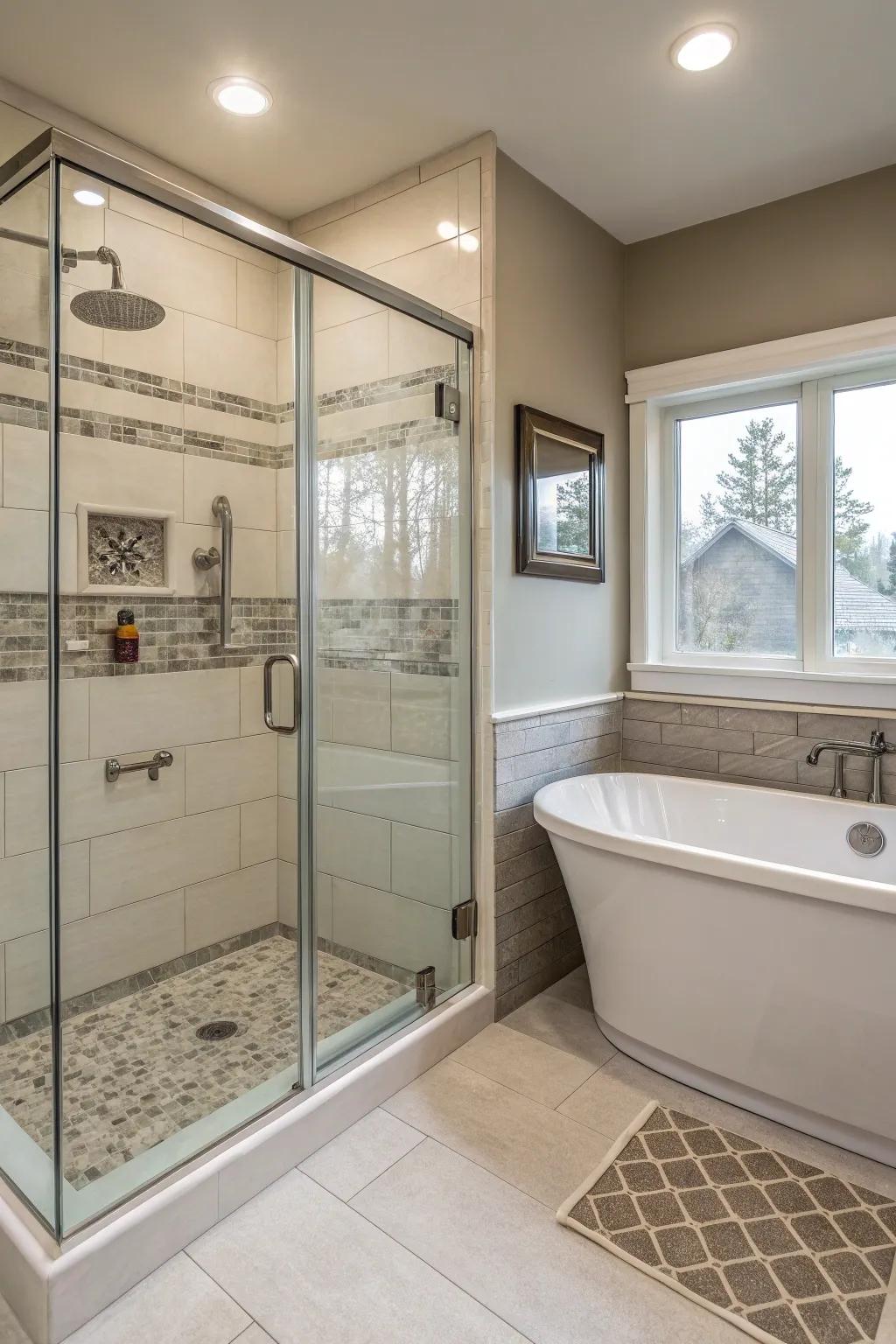 Savor versatility with a shower and soaking tub fusion.