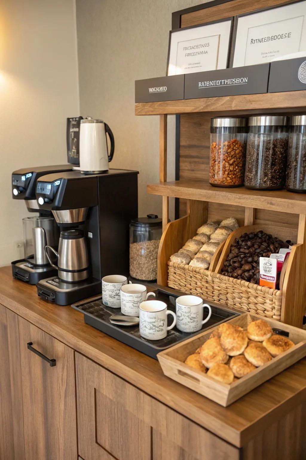 A cozy arrangement makes your coffee station both welcoming and practical.