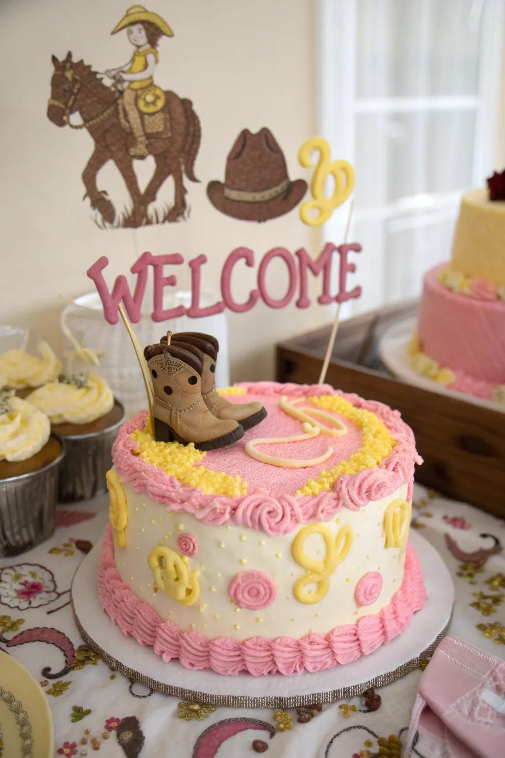 A personalized warm greeting makes this cowgirl cake extra special.