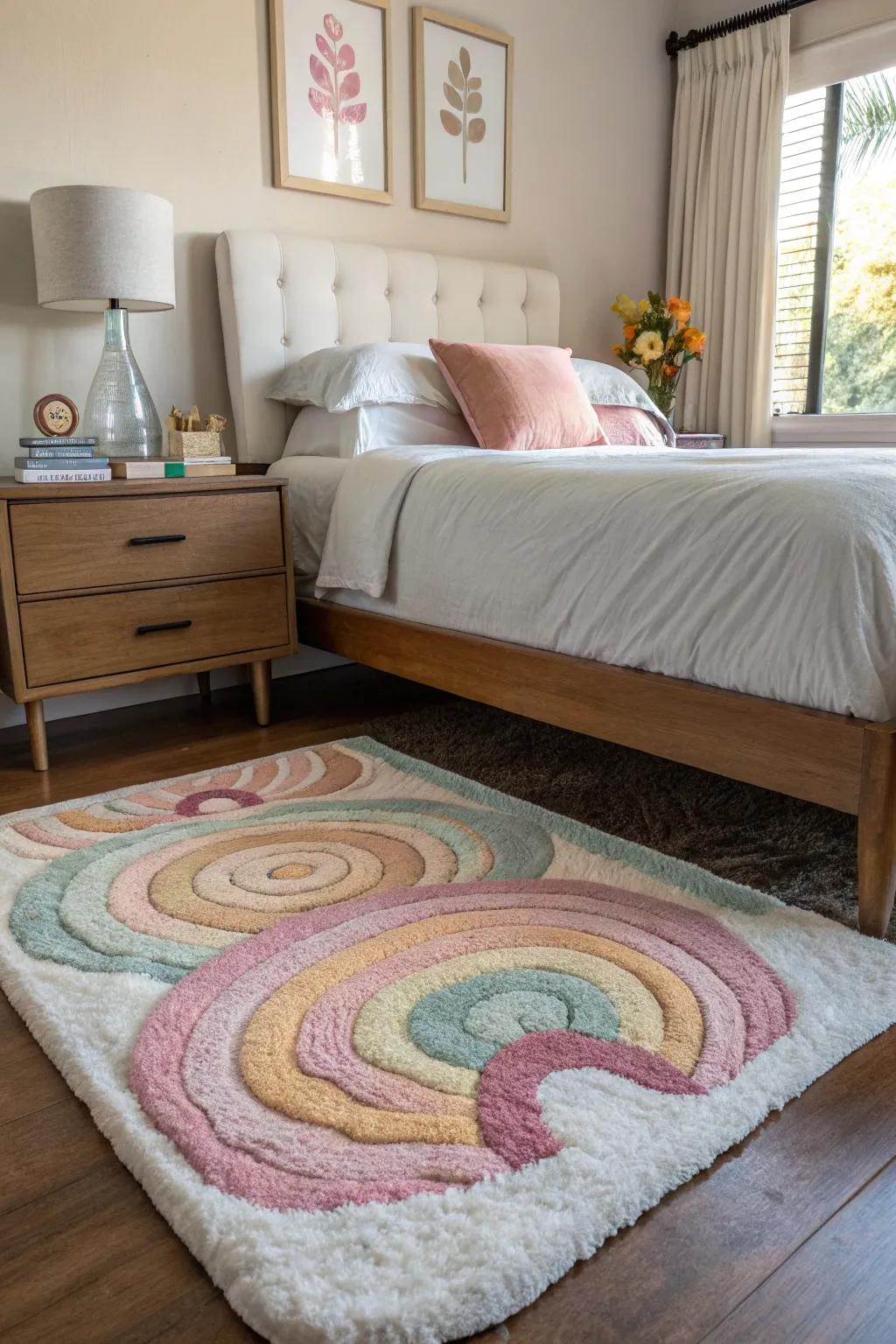 A plush rug provides warmth and style, completing the cozy look.