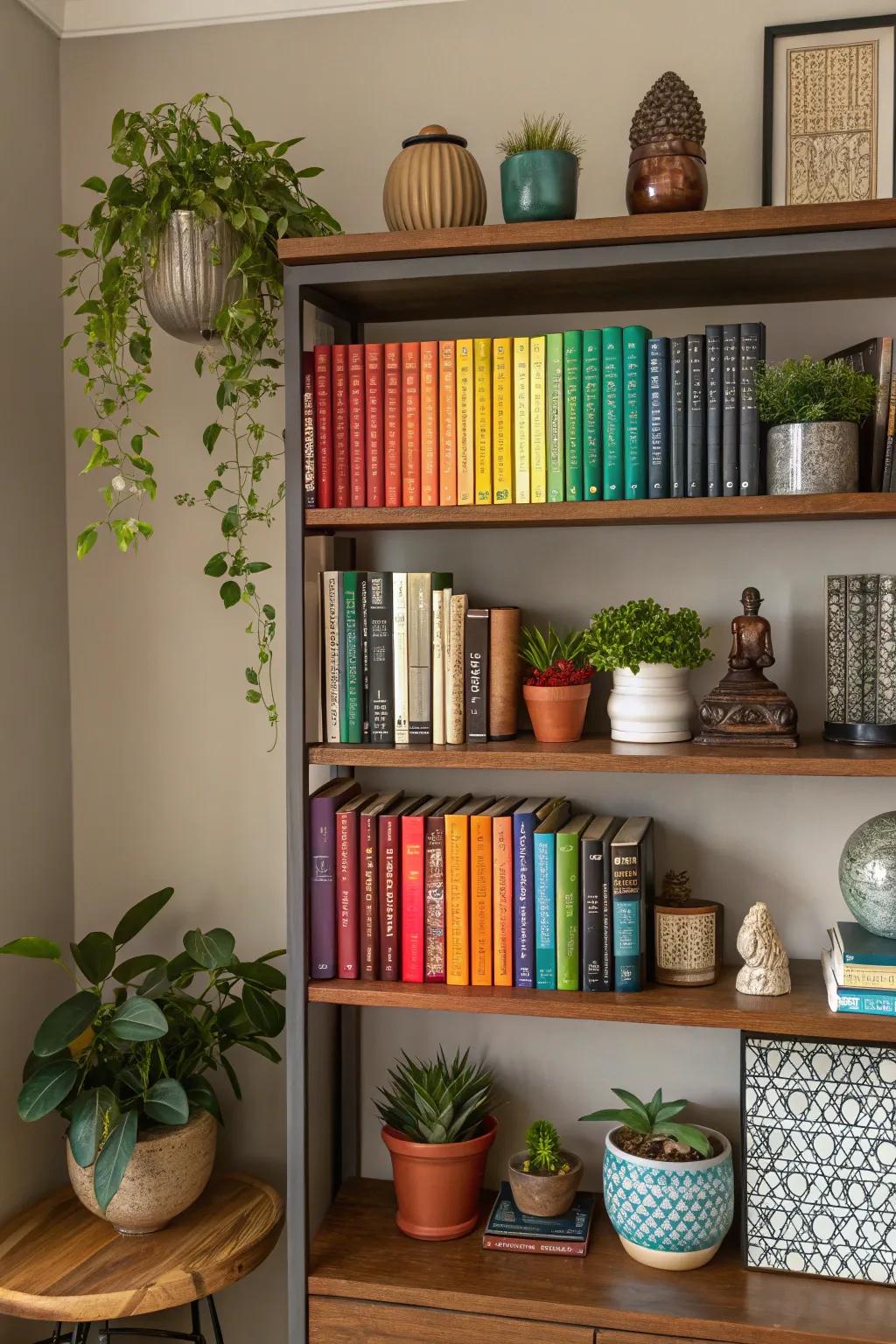 Blend books with ornamental items for a personalized touch.