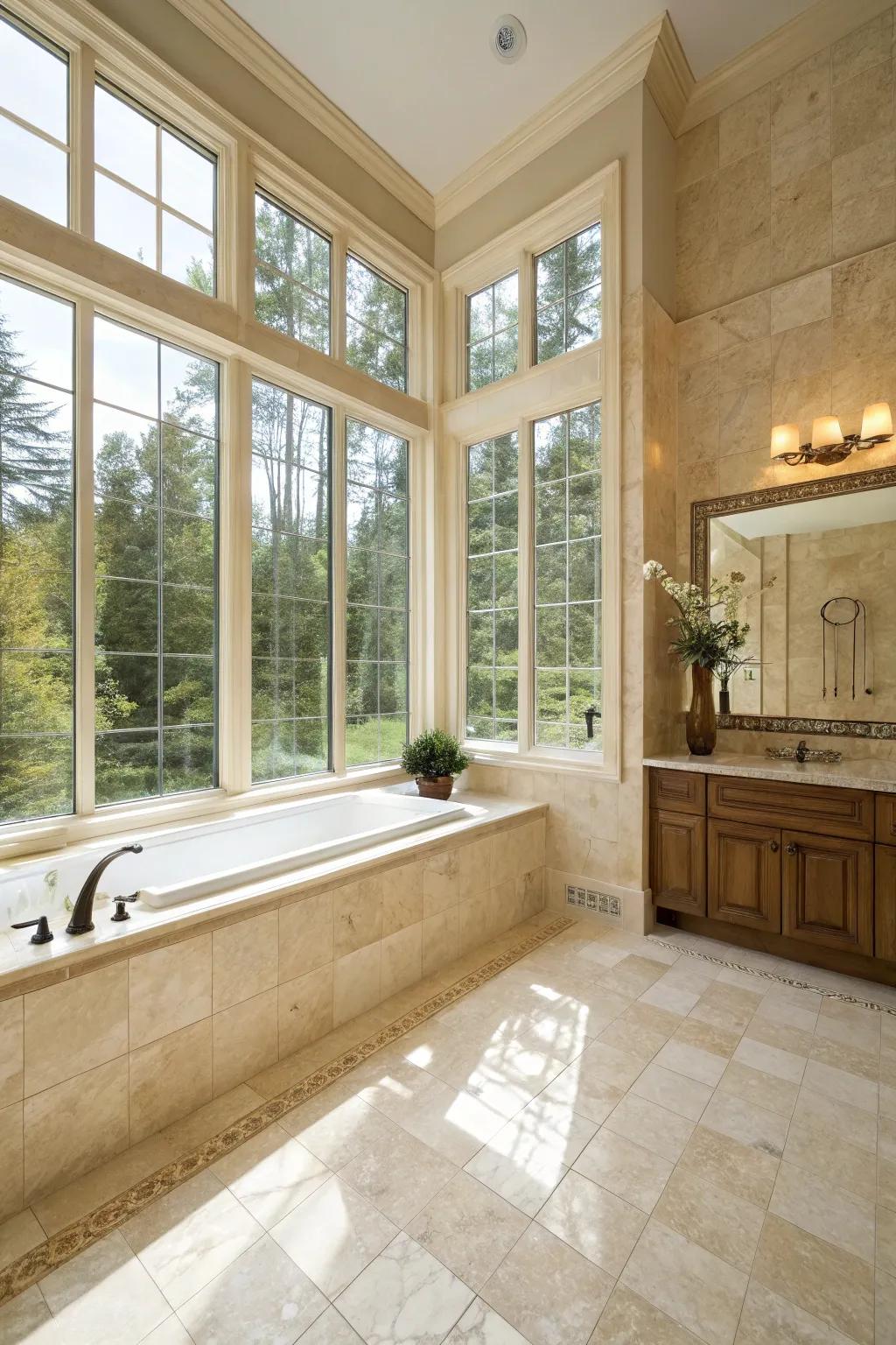 Light from outdoors enhances the allure of crema marfil.