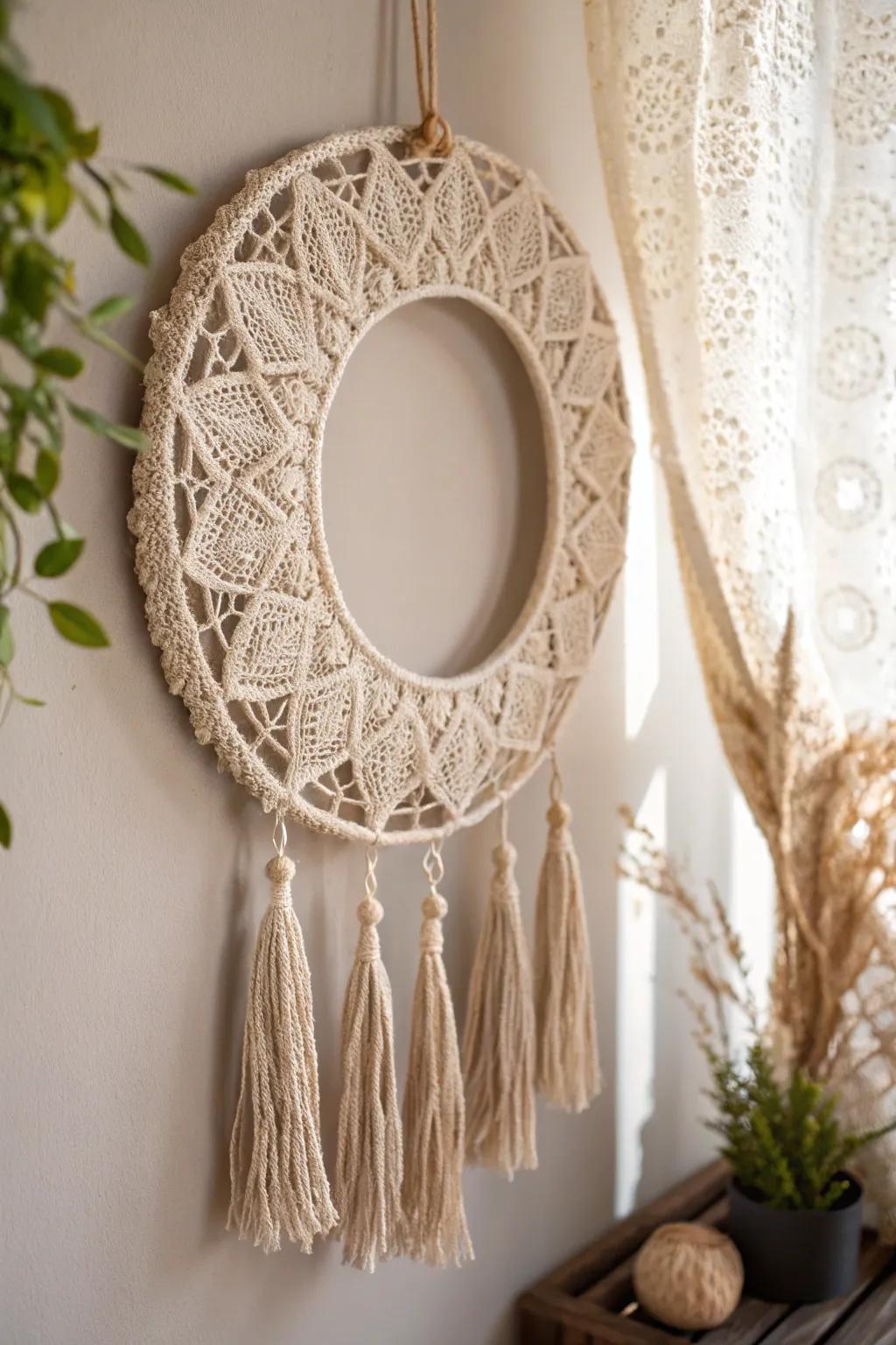 Embrace timeless elegance with a handcrafted vintage lace wreath, perfect for a nostalgic touch to your minimalist decor.