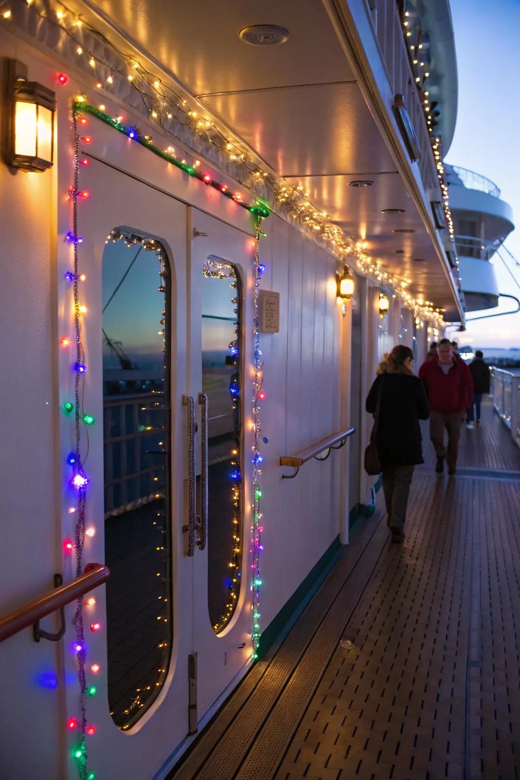 With vibrant fairy lights, you can brighten up your cruise door.