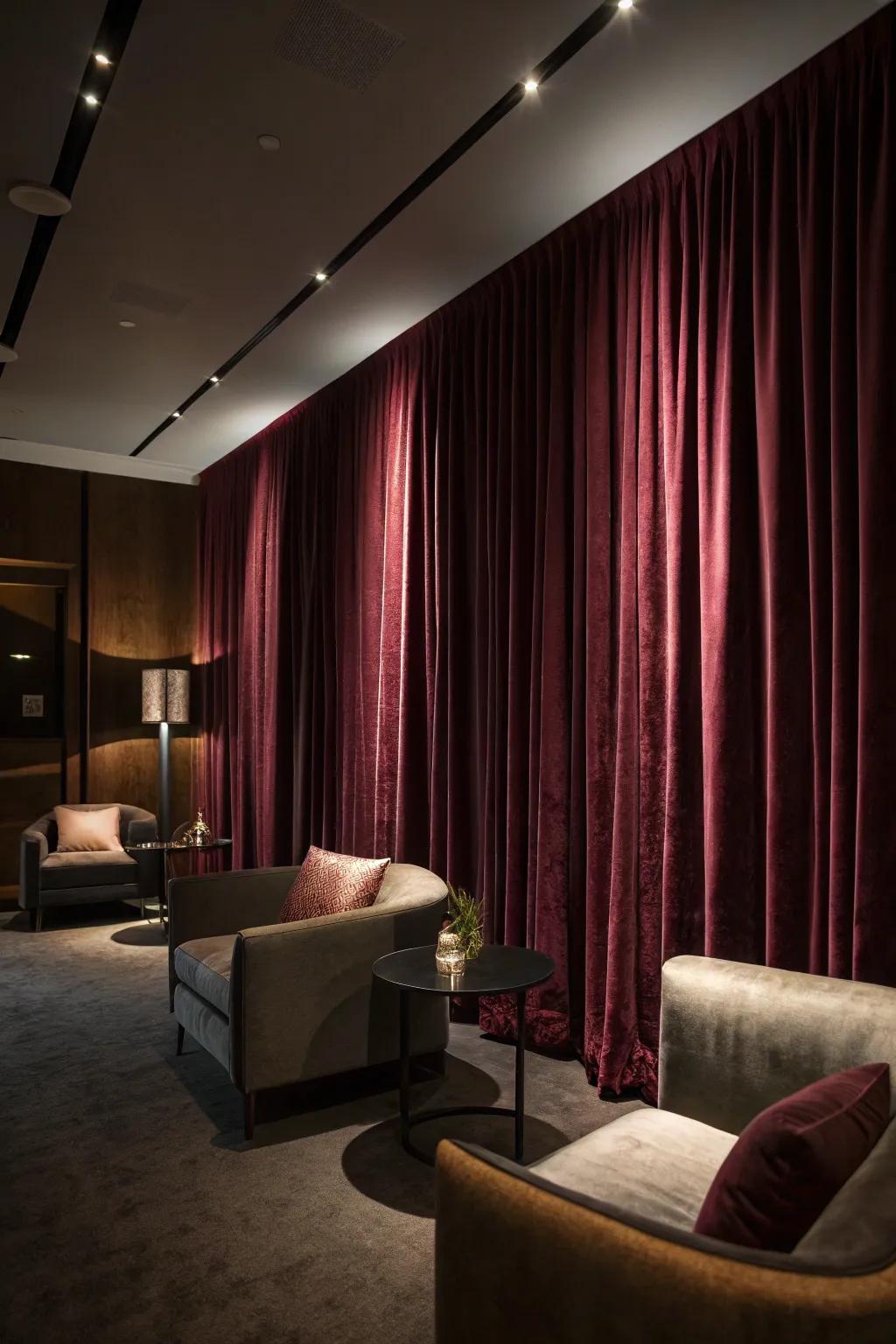 Dark curtains can inject depth and spectacle into any space.