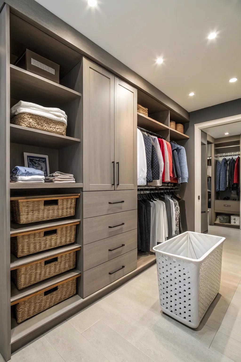 Preserve a neat space using concealed laundry solutions.