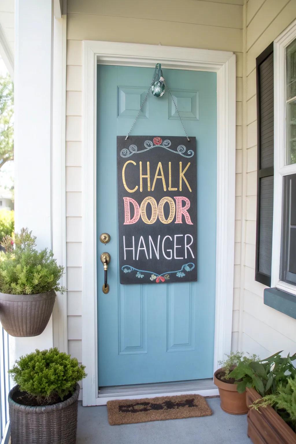 A playful slateboard door hanger for ever-changing sentiments.
