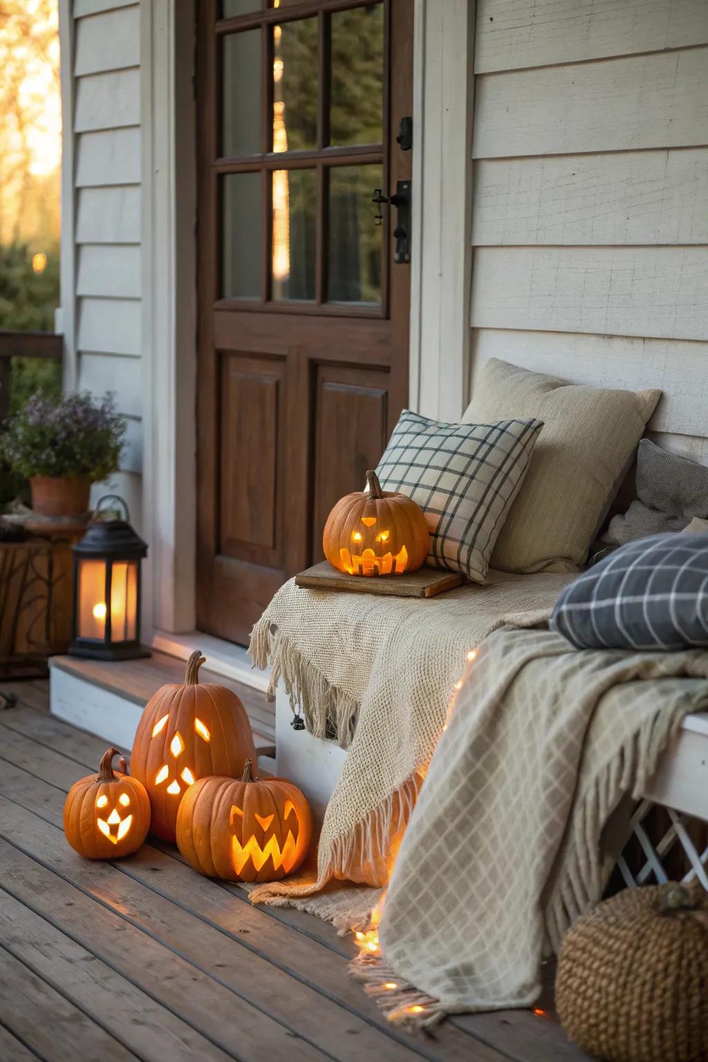 A cozy and welcoming grouping of pumpkin beacons.