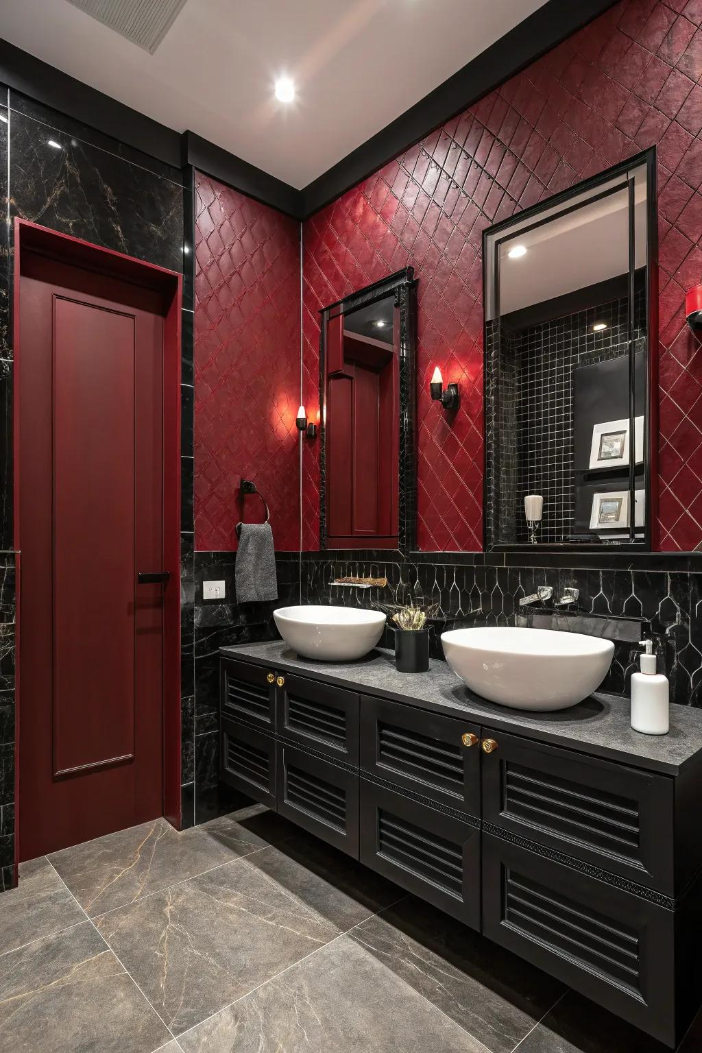 Complementary hues inject modernism and equilibrium into the bathroom.
