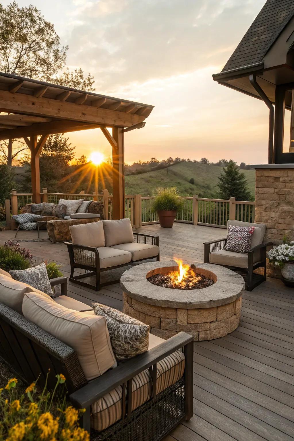 A sunken fire pit space creates an alluring and opulent patio element.