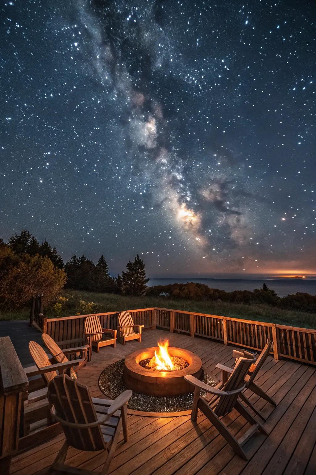 A fire pit creates a cozy focal point for gatherings.