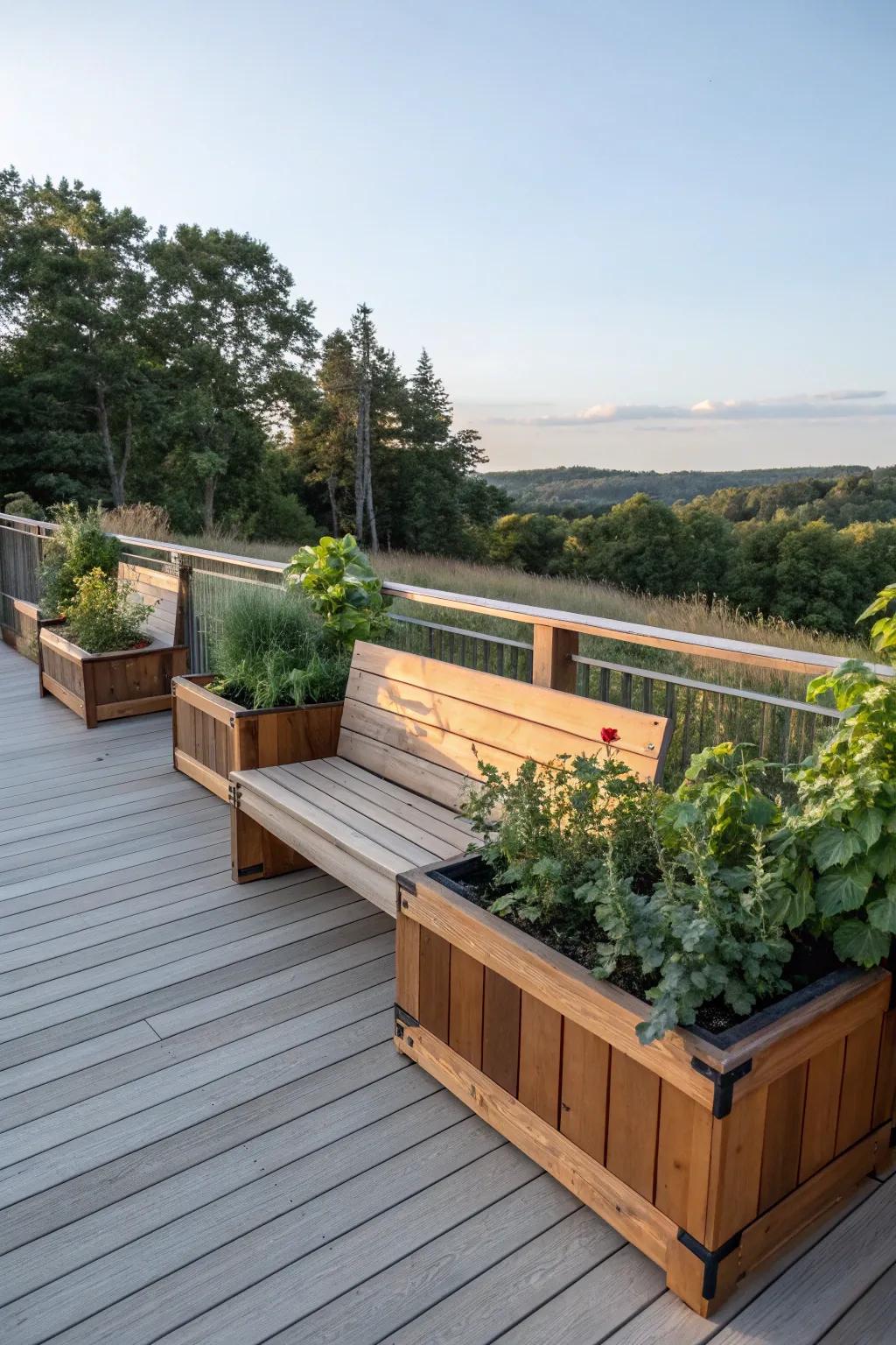 Secluded retreat featuring tall-back benches and plants.