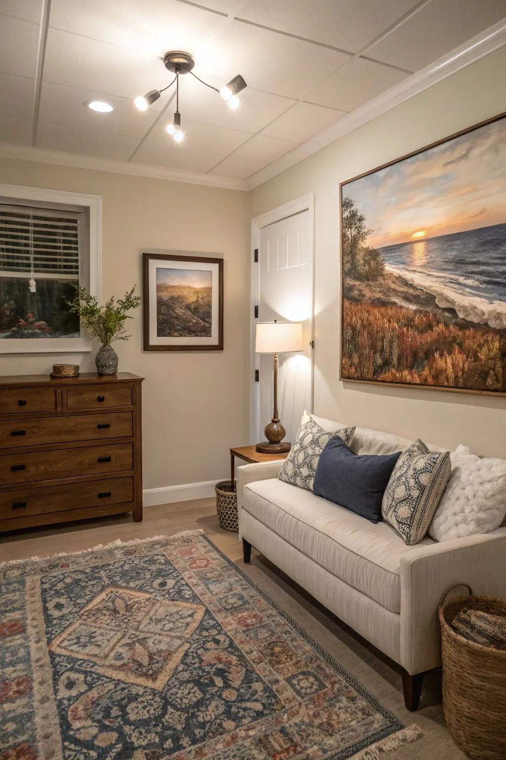 Art introduces character and design without occupying floor area.