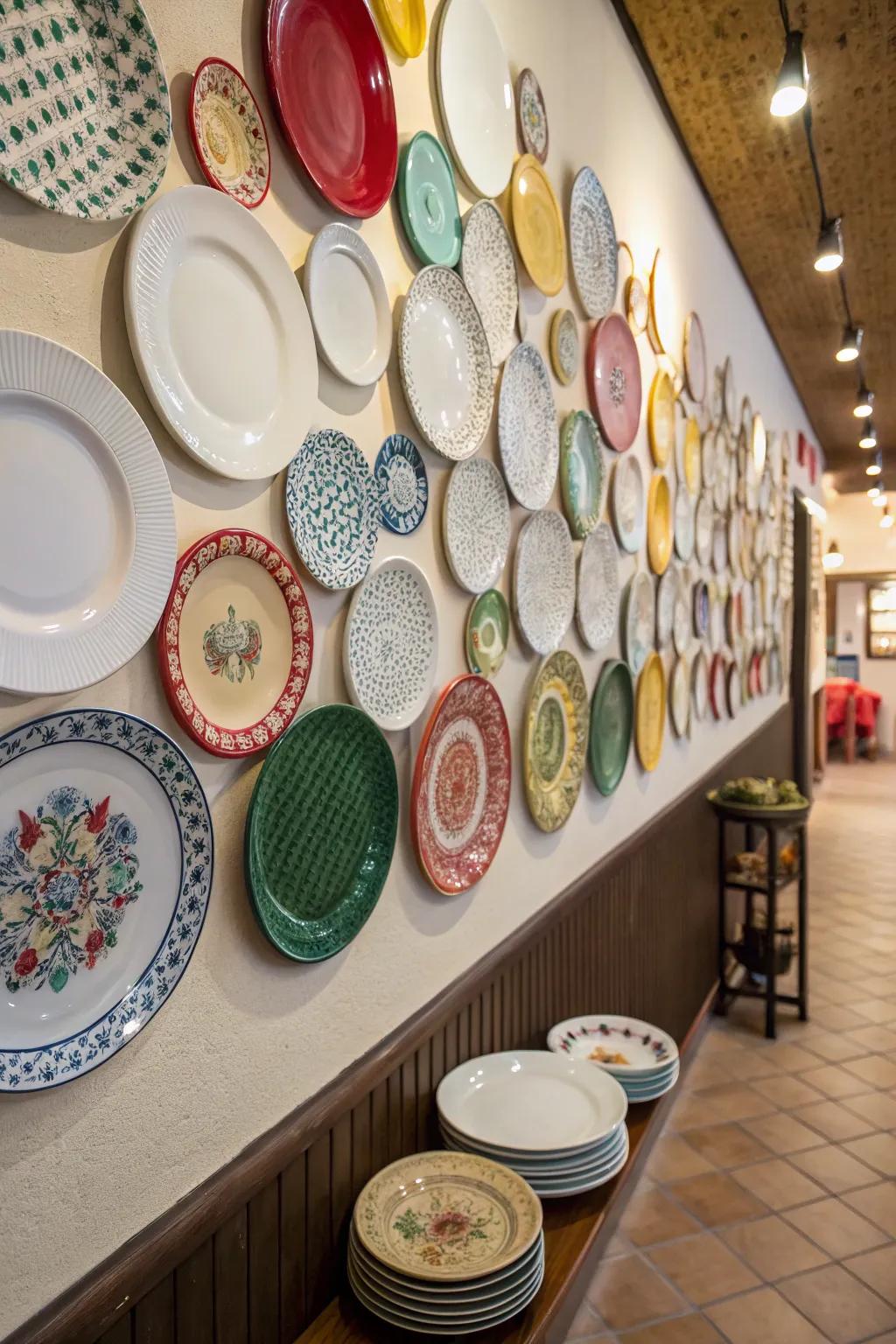 The assortment in plate dimensions introduces playful fascination.
