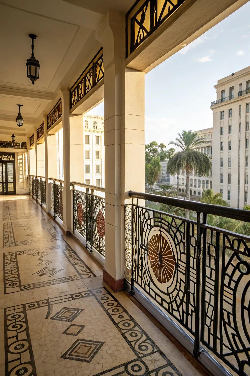 Vintage elegance through Art Deco balustrades.