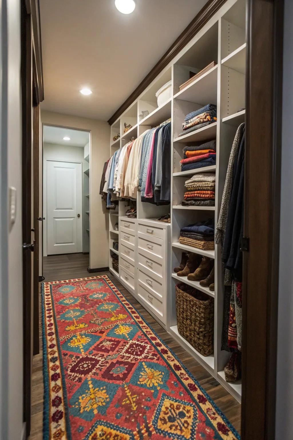 Introduce coziness with ornamental elements such as rugs or flooring.