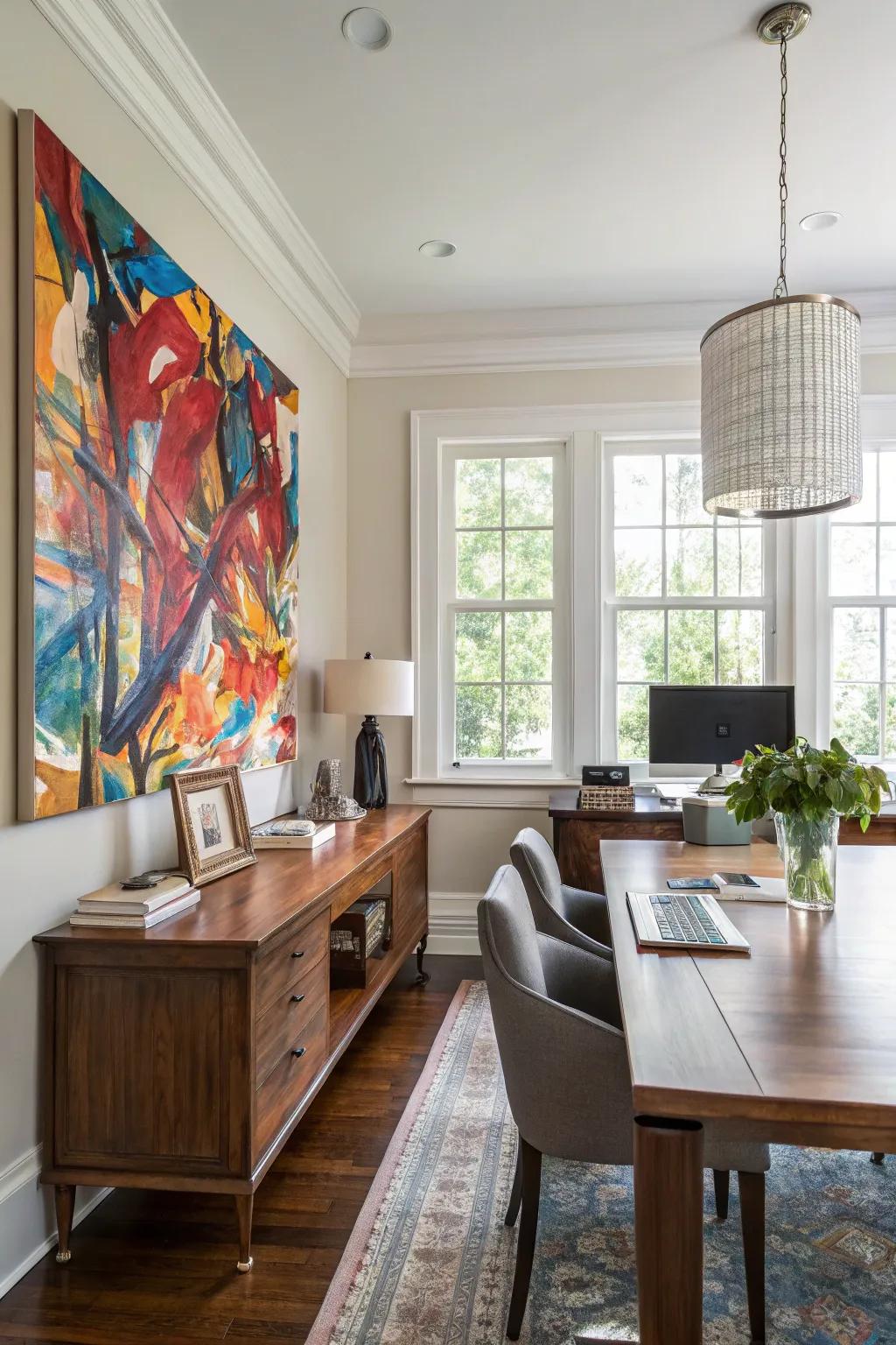 Art pieces providing inspiration and style to the space.