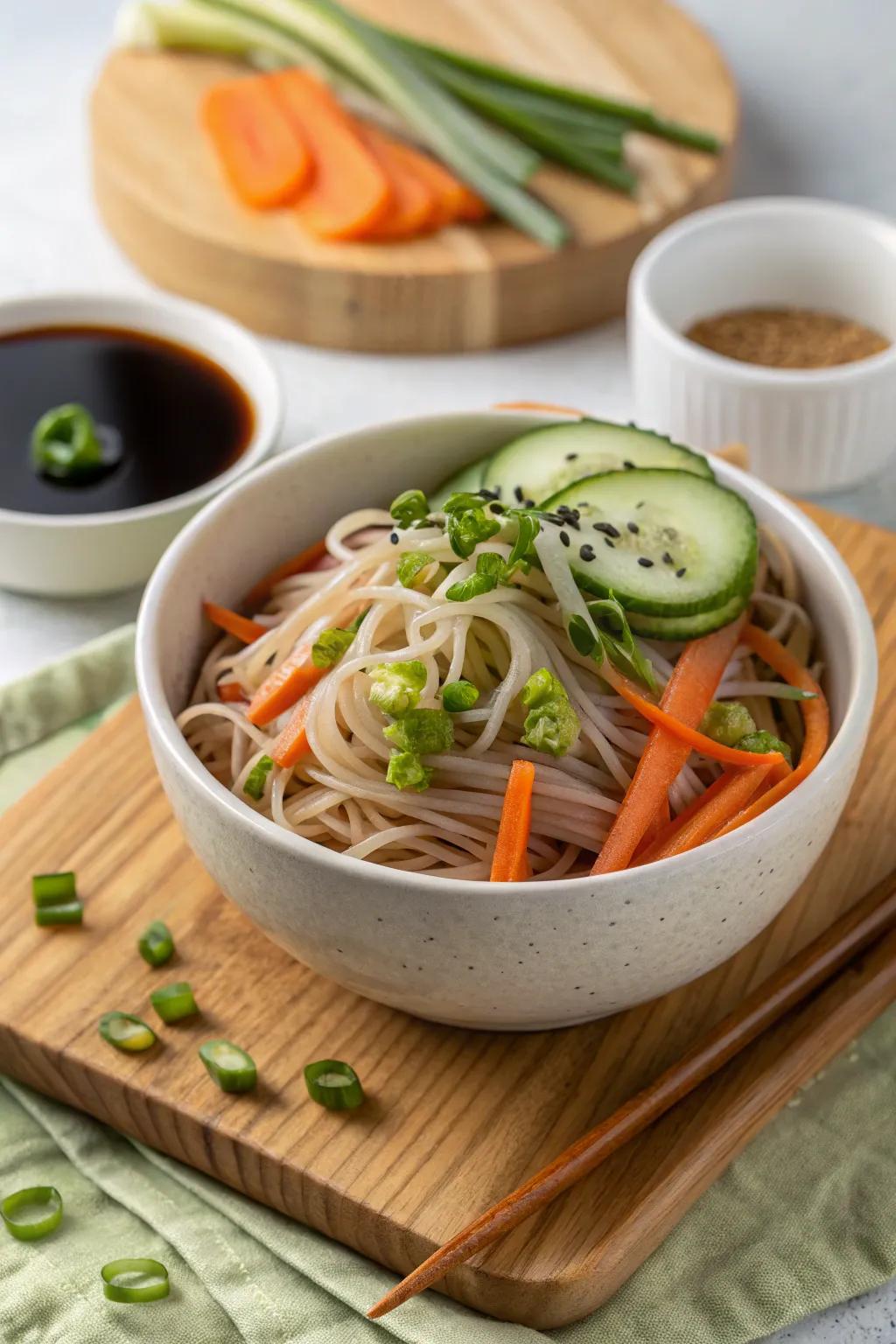 Stay cool with a chilled buckwheat noodle bowl, the essence of summer.