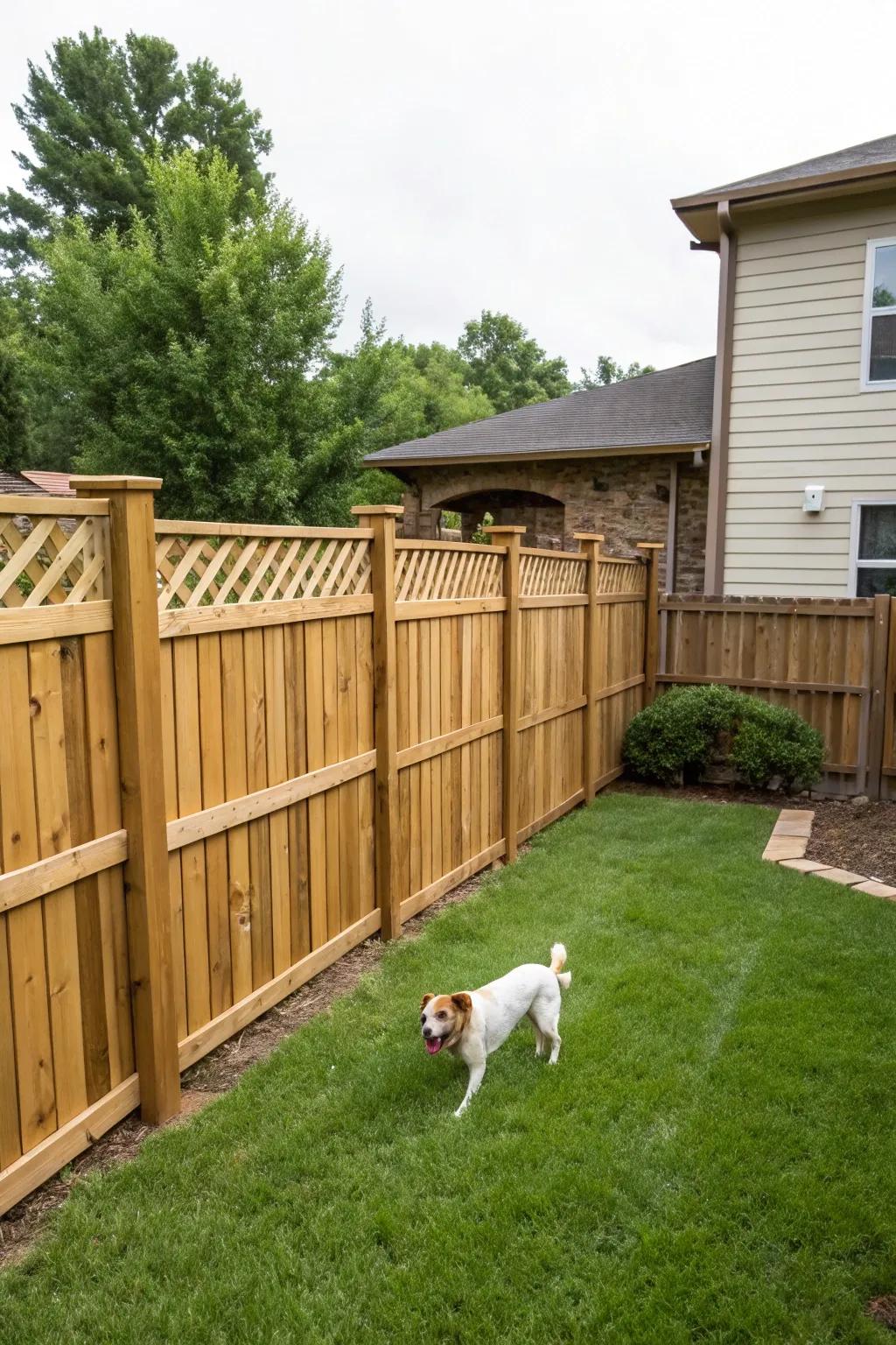 A reliable fence keeps your furry friend safe at home.
