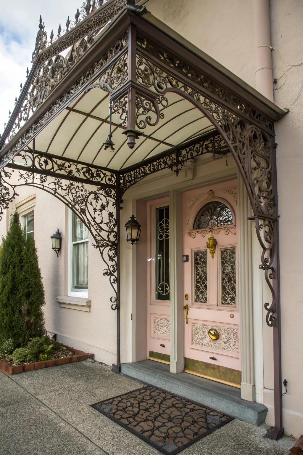 An artistic ironwork shroud that serves as a beautiful focal point.