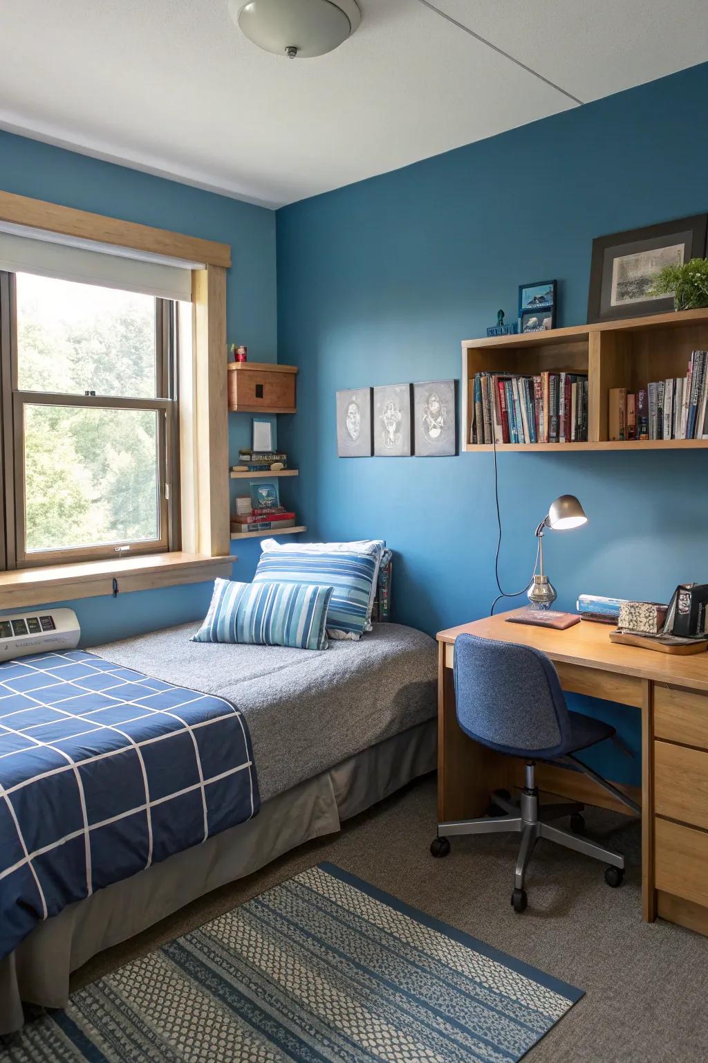 The intermingling of blue and grey crafts an atmosphere of calming relaxation and supreme tranquility.