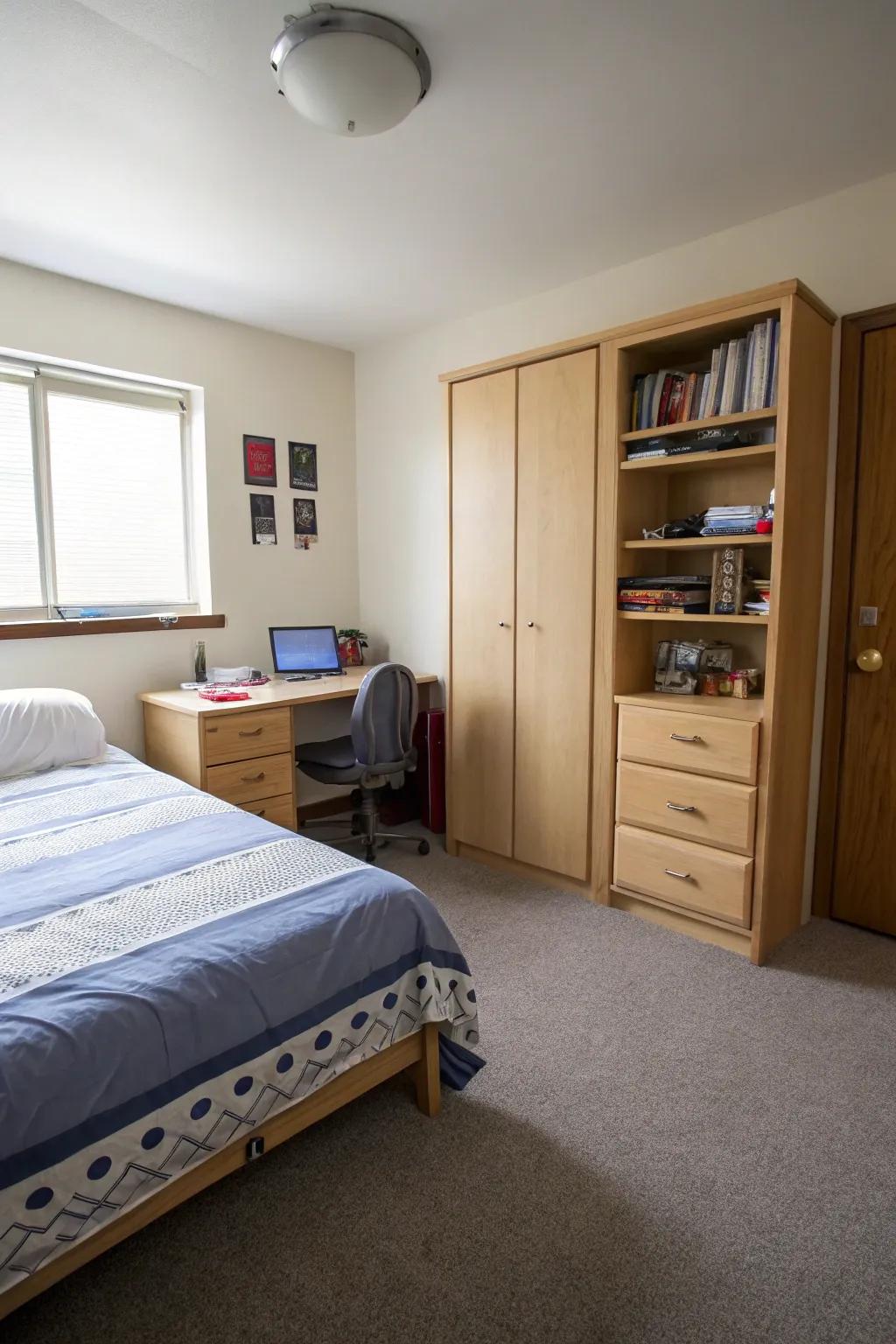 Strategic furniture placement maximizes open space.
