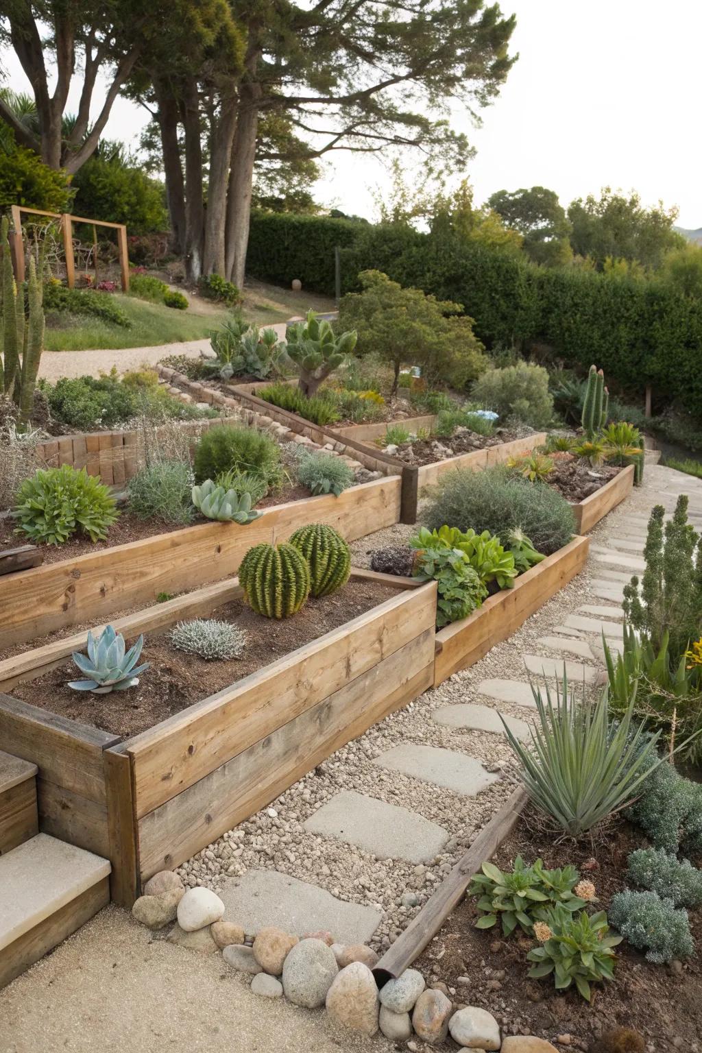 Raised beds and terracing enhance water management in your garden.