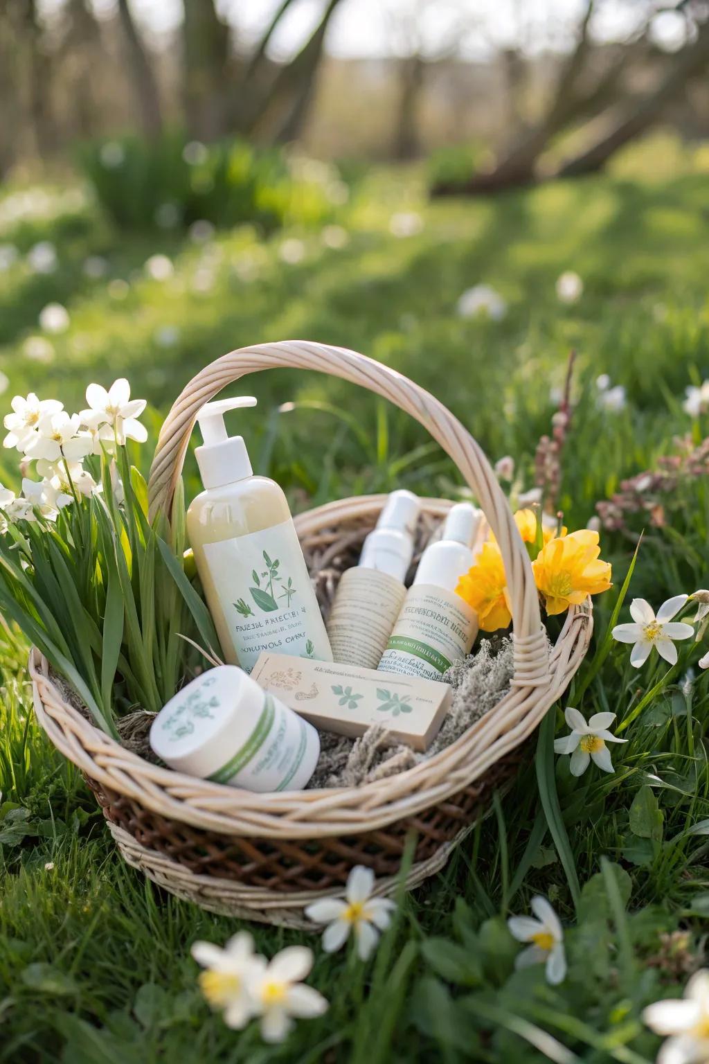 A green beauty basket for eco-aware women.