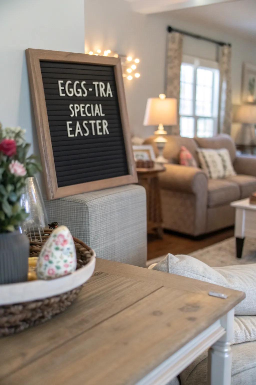 A heartwarming quote that adds charm to any gathering space.