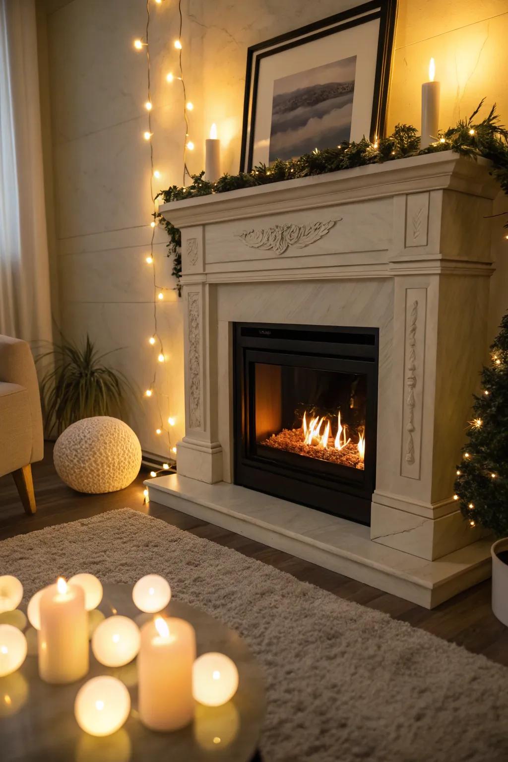 An electric fireplace featuring elegant diode lighting creating a warm ambiance.