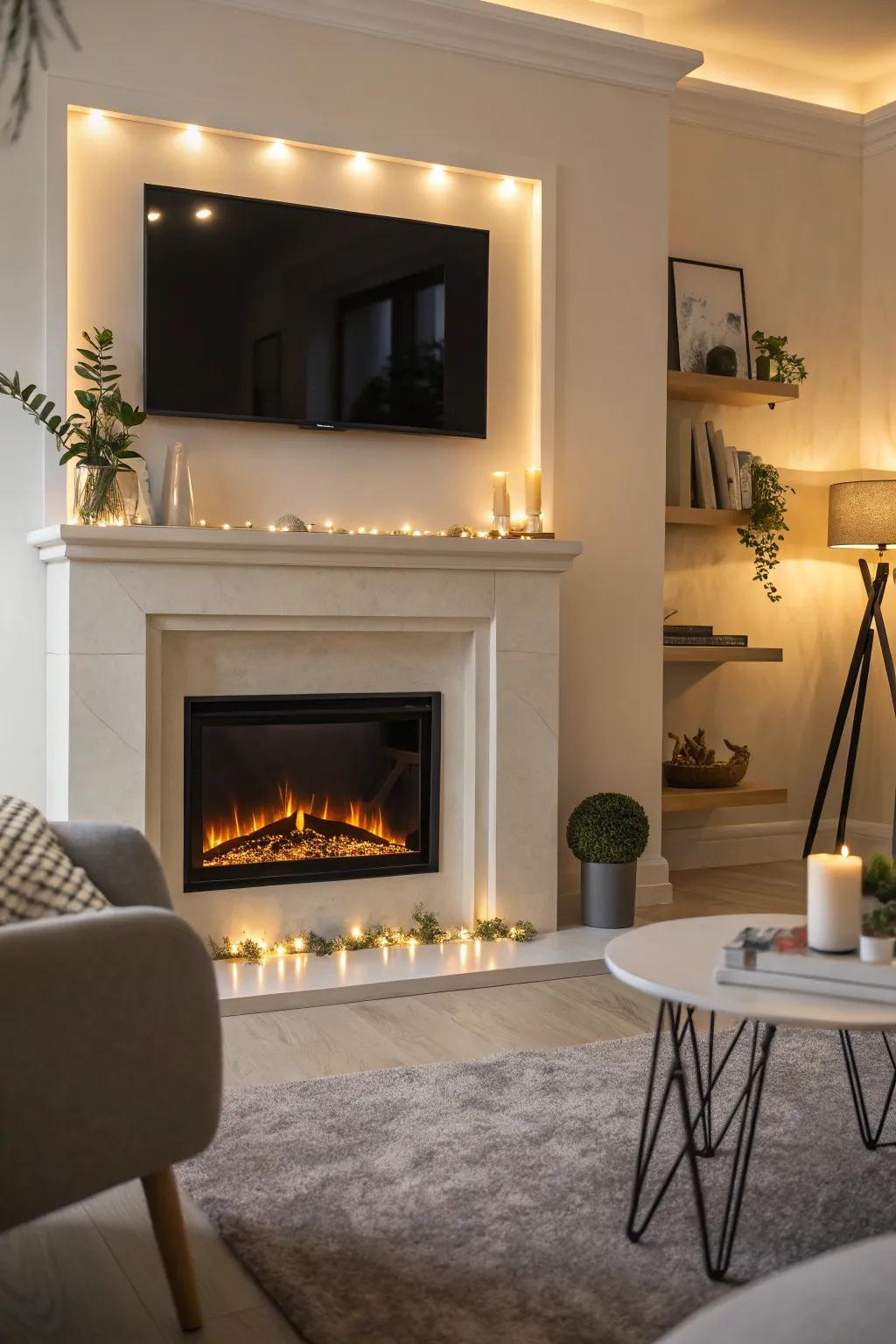 Spotlighting enhances the features of a modern heater.