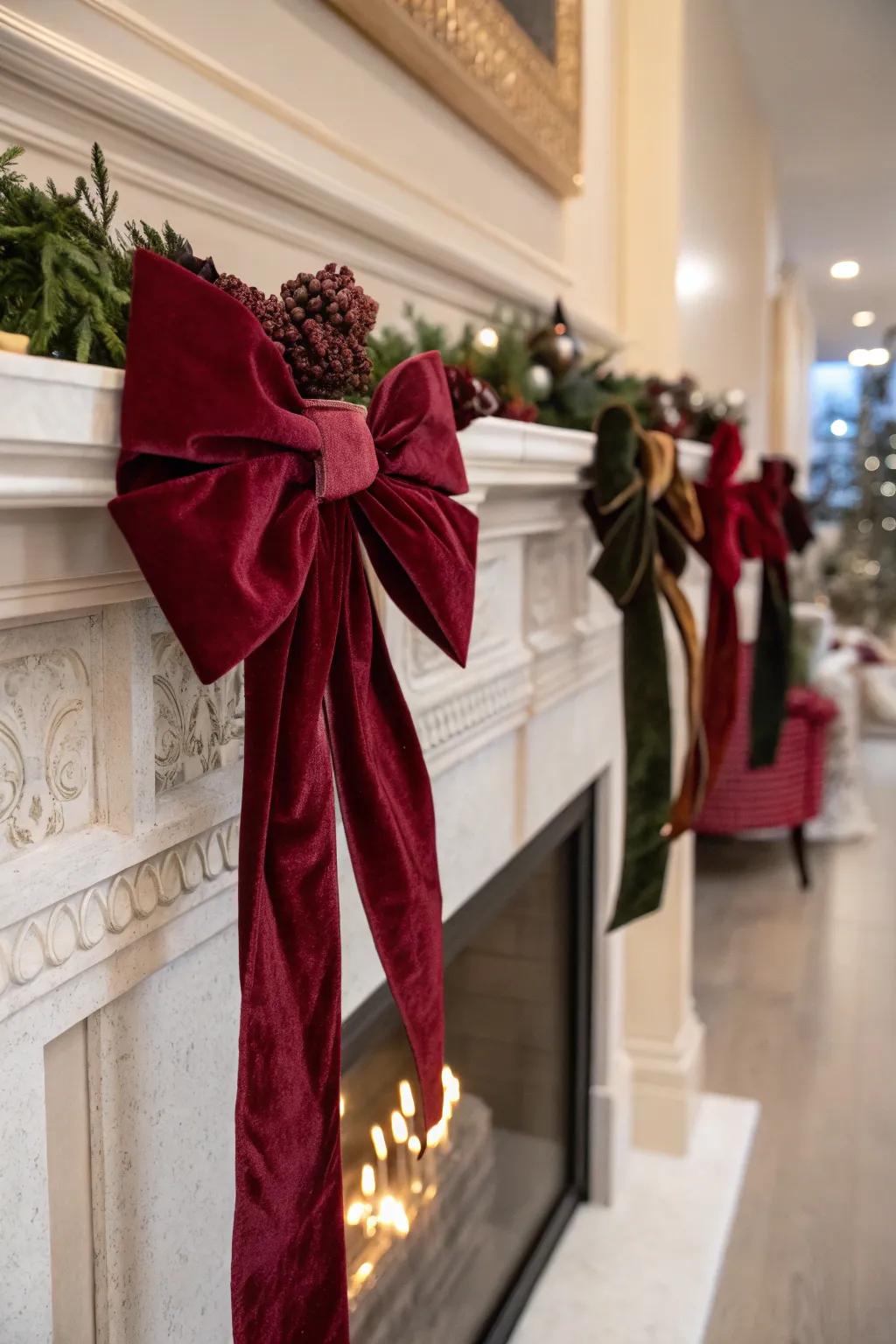 Velvet ribbons add sophistication and tie the decor together.
