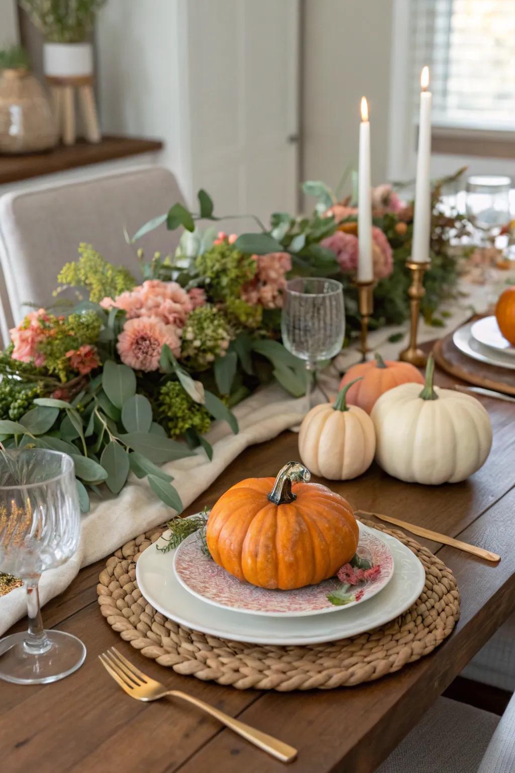 Seasonal themes keep the table arrangement revitalized and relevant.