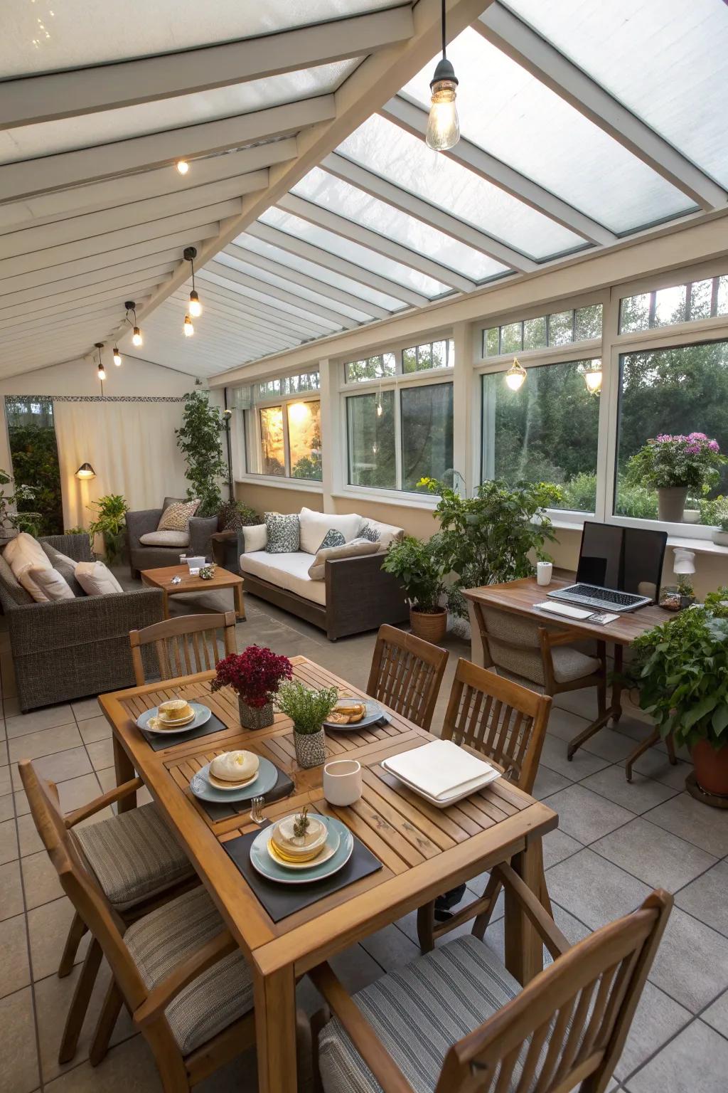 A versatile patio space designed for various activities and gatherings.